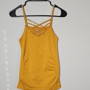 IDA Fashion Mustard Yellow Tank Top Size Small With Criss Crossed Neckline